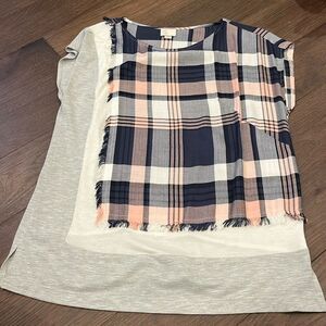Anthropologie Plaid and Gray Top Size Small